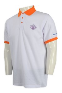 P1066 設計撞色Polo恤 香港小童軍 Polo恤製衣廠    白色撞色橙色衣領、袖口  公民教育  青少年體能訓練
